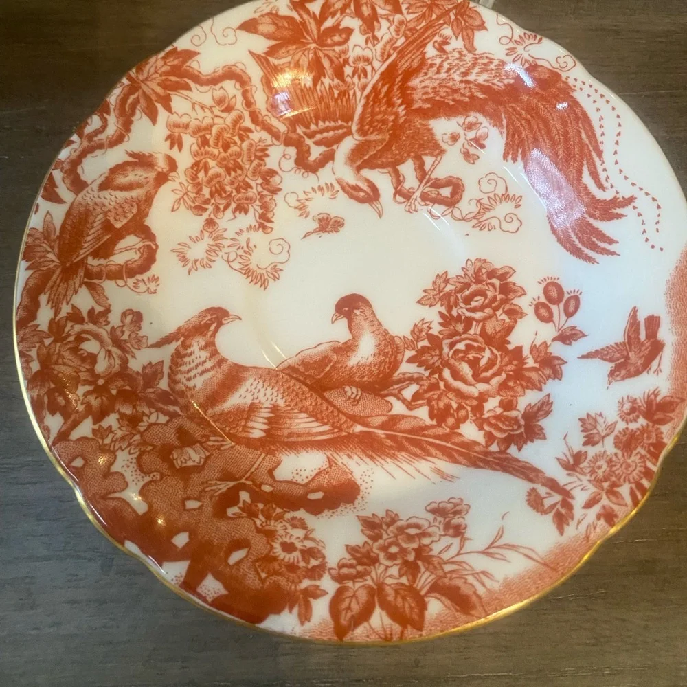 Vintage Royal Crown Derby Red Aves Teacup and Saucer